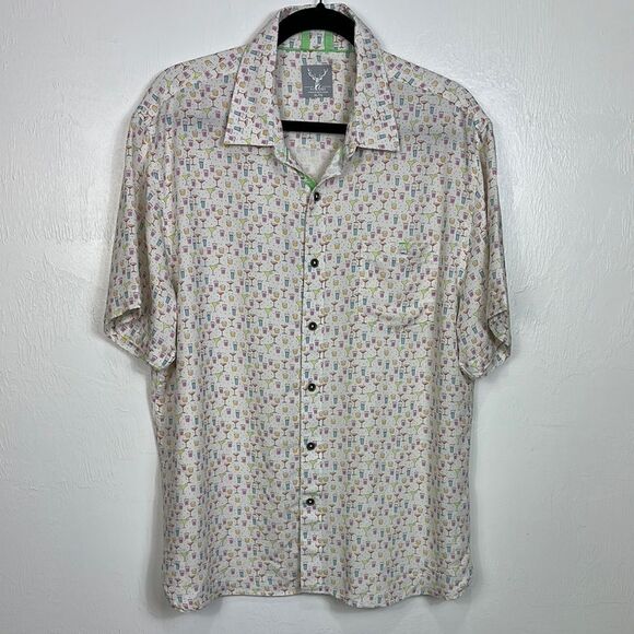 Nicoby Men's Multicolor Happy Hour Print Short Sleeve Button Up Shirt Size XL - Picture 1 of 9